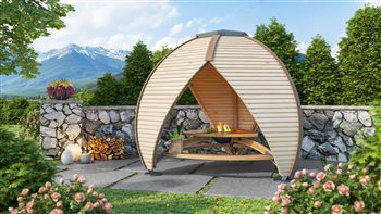 The Shield Fire shelter is designed for you to have good times with your family and friends in the garden. Whether it is cold, wet or dry, you can carry on with your plans, in the Shield Fire.