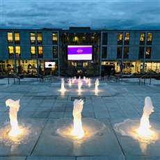 Animated fountains at Portland Hill at Nottingham University. One of our commercial fountain displays, which the fountains move up and down on each terrace, with remote control systems, wind and frost protection.
