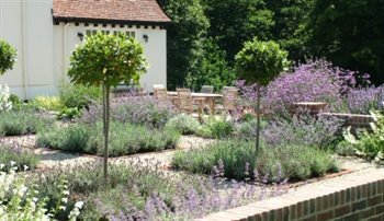 Old Essex Farmhouse garden, with a semi formal layout.  Drifts of textural planting, scented plants and clipped topiary provide a traditional feel to this peaceful country garden.