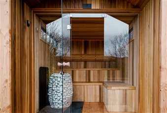 Inside an Arbor V Outdoor Sauna